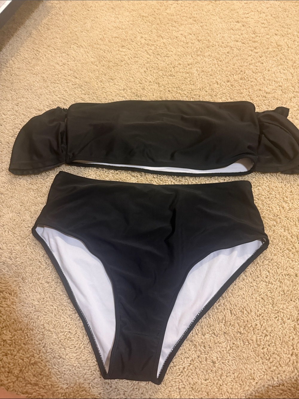 SHEIN Black Bandeau High-Waist Bikini Set with Side Ties